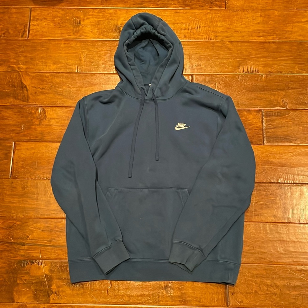 Nike Embroidered Logo Hoodie Blue Men’s Size Large L 80% Cotton 20% Polyester